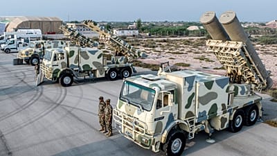 This photo released Wednesday, Aug. 2, 2023, by Sepahnews of the Iranian Revolutionary Guard, shows the Guard's equipment in a drill on Abu Musa Island, in the Persian Gulf. I