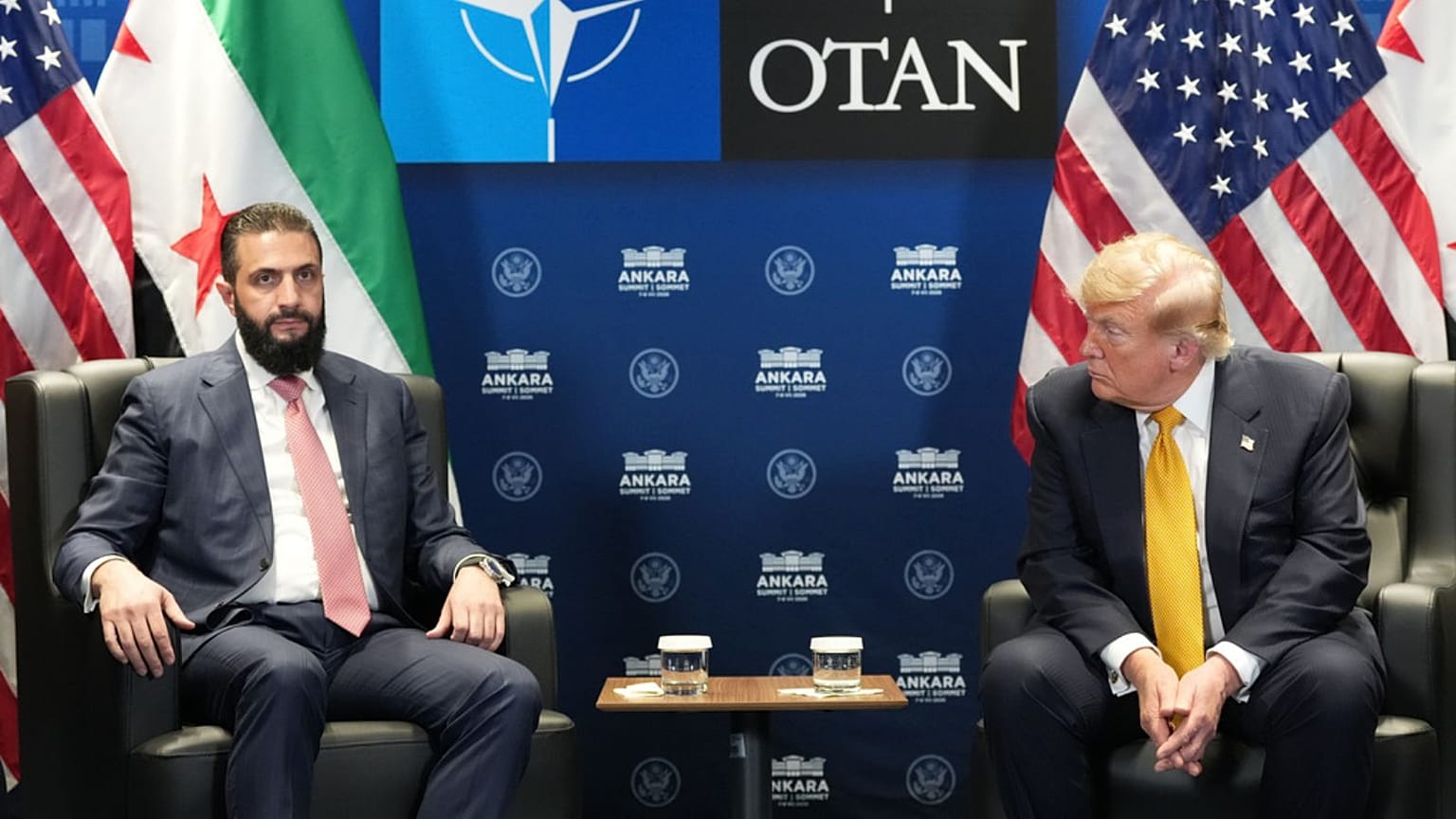U.S. President Donald Trump meets with Syrian President Ahmad al-Sharaa