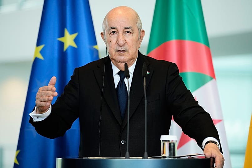 Algerian President Abdelmadjid Tebboune attends a press conference in Berlin, Germany, Thursday, 16 July, 2026. (AP Photo/Ebrahim Noroozi)