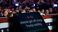 A sign on the Teleprompter is seen befor Donald Trump appears at a campaign rally at the Desert Diamond Arena, Friday, 23 Aug., 2024, in Glendale, Ariz. (AP Photo/Evan Vucci)
