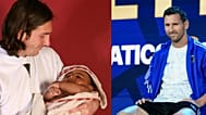 20-year-old soccer star Lionel Messi cradles Lamine Yamal, who was merely six months old at the time during a photo session in Sept. 2007