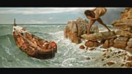 Odysseus ve Polyphemus (1896). Panel üzerine yağlı boya ve tempera, 66 cm × 150 cm (26 in × 59 in). 