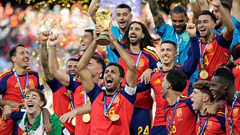 Spain captain Rodri lifts the World Cup after the one-nil win in extra-time against Argentina. 19 July, 2026.