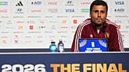 El español Rodri habla durante una conferencia de prensa previa a la final del Mundial de fútbol entre España y Argentina en Nueva York, el 17 de julio de 2026.