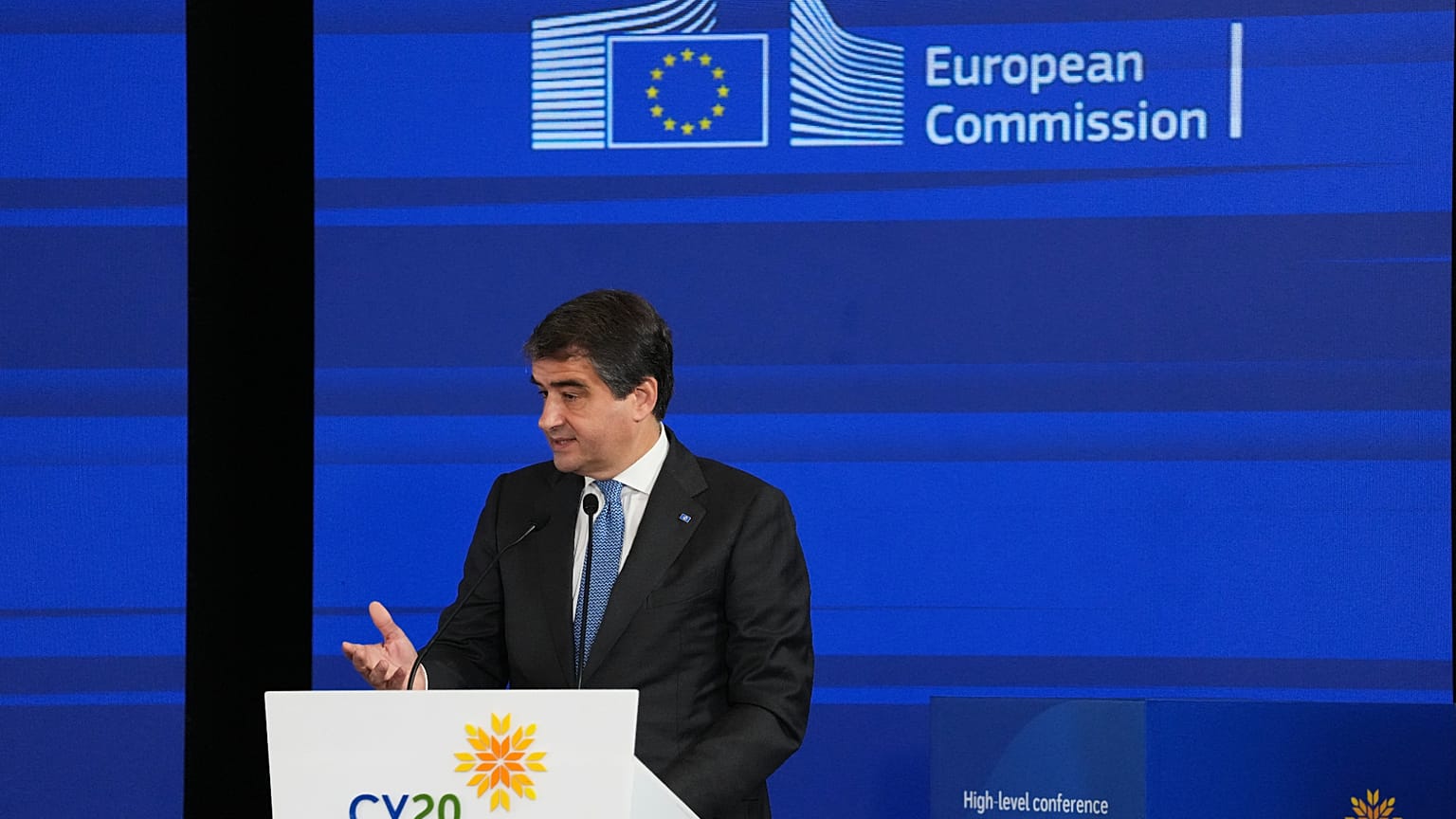 Fitto speaking at a high-level conference in Cyprus, Friday, June 26