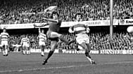 Liverpool striker Kevin Keegan shoots under pressure from QPR defender Ian Gillard during a First Division match in London on 19 October 1974. (AP Photo/Smith, File)