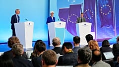 Archivo. La presidenta del BCE Christine Lagarde y el vicepresidente Boris Vujcic en rueda de prensa tras una reunión en Fráncfort, 11 de junio de 2026
