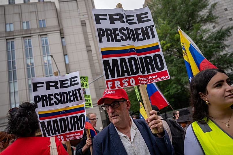 Protestas en apoyo del expresidente venezolano Nicolás Maduro y su esposa Cilia Flores frente al tribunal federal de Manhattan, el miércoles 22 de julio de 2026, en Nueva York