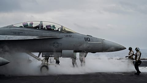 FILE: F/A-18F Super Hornet fighter jet takes off from the aircraft carrier U.S.S. Dwight D. Eisenhower, in the south Red Sea, 13 February 2024