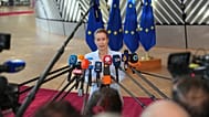 European Union foreign policy chief Kaja Kallas speaks with the media as she arrives for a meeting of EU foreign ministers in Brussels, Monday, July 13, 2026.