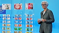 La presidenta del Banco Central Europeo Christine Lagarde participa en el acto de presentación de las propuestas de diseño de los billetes en euros en Fráncfort