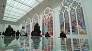 Notre Dame's future new stained-glass designs by Claire Tabouret, set to replace six windows designed by the 19th-century architect Eugene Viollet-le-Duc.