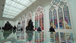 Notre Dame's future new stained-glass designs by Claire Tabouret, set to replace six windows designed by the 19th-century architect Eugene Viollet-le-Duc.