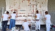 Part of the restored ceiling of the Bakery House at the Pompeii Archaeological Park, 24 July, 2026. (Parco Archeologico di Pompei via AP)