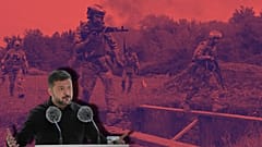 رئیس‌جمهور اوکراین ولودیمیر زلنسکی در نشست خبری مشترک با کی‌یر استارمر، نخست‌وزیر بریتانیا، در کی‌یف، پنجشنبه ۱۶ ژوئیه ۲۰۲۶ 
