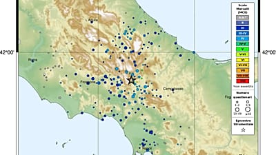 Mappa del terremoto registrato in provincia di Isernia, 25/07/2026 INGV