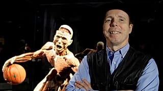 German anatomist Gunther von Hagens, creator of the Body Worlds exhibitions and known as "Dr Death", poses with one of his works in Istanbul, June 11, 2010.