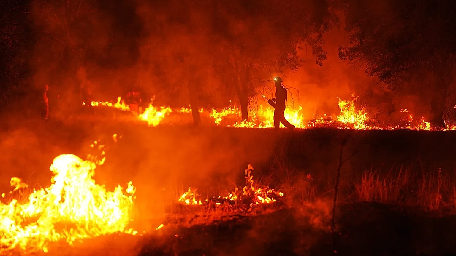 Los Bomberos utilizan quemas controladas para detener un incendio forestal que continúa propagándose cerca de Cebreros, provincia de Ávila, España, el martes 28 de julio.