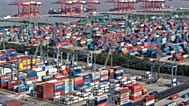 An aerial view of a container terminal in seen in Shanghai, Tuesday, 10 March 2026.