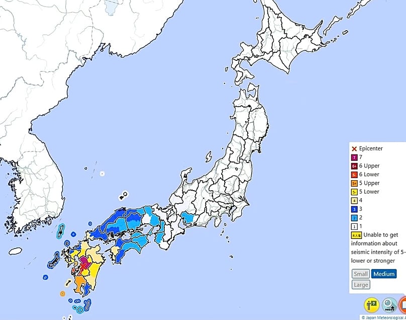 Japonya'nın güneyinde depremden etkilenen bölgeler