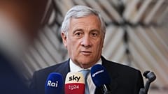 Italy's Foreign Minister Antonio Tajani speaks with the media as he arrives for a meeting of EU foreign ministers in Brussels, Monday, July 13, 2026.