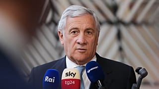 Italy's Foreign Minister Antonio Tajani speaks with the media as he arrives for a meeting of EU foreign ministers in Brussels, Monday, July 13, 2026.