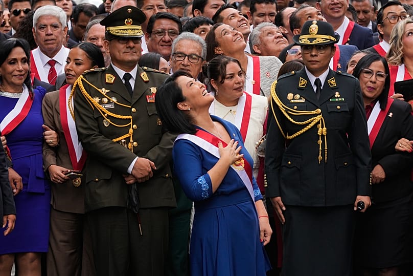 Peru's President Keiko Fujimori walks to the presidential palace after her inauguration in Lima, Peru, Tuesday, 28 July, 2026.