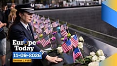 American Airlines pilot Laura Joyce-Hubbard, 59, who was a pilot on 9/11, touches a name on the 9/11 Memorial, Thursday, September 10, 2026 in New York.