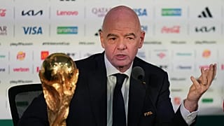 FIFA President Gianni Infantino speaks during a news conference at the stadium in Mexico City, Wednesday, June 10, 2026,