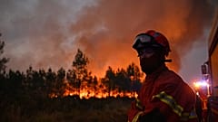 Des pompiers combattent un incendie aux abords de Lanton lors des feux de forêt dans le sud-ouest de la France, mardi 28 juillet 2026.