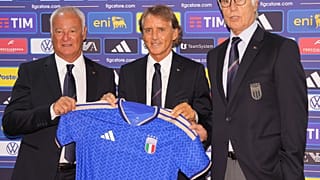 Claudio Ranieri, Roberto Mancini e Giovanni Malagò alla conferenza stampa a Roma