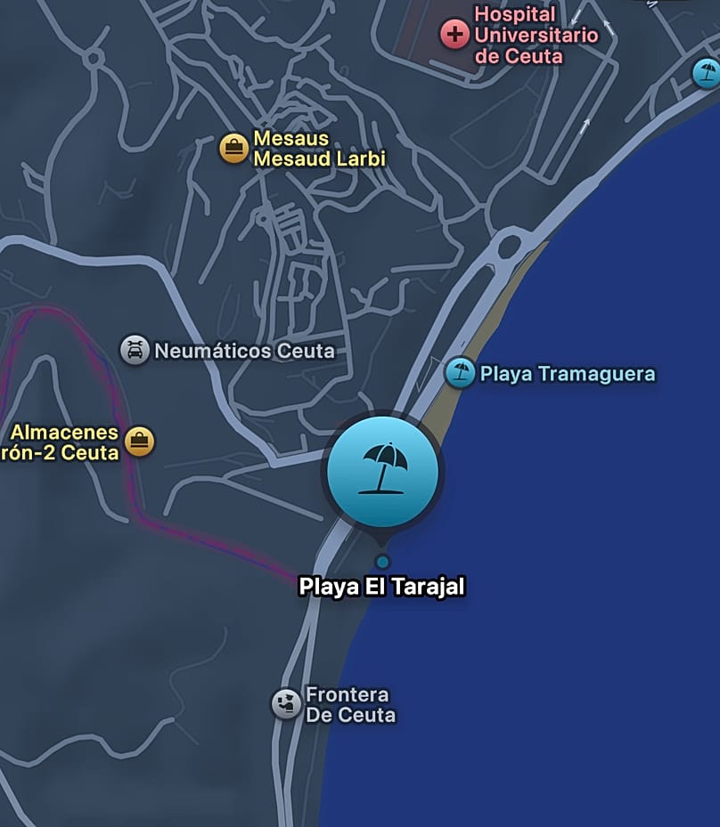 La Playa del Tarajal, en el extremo sur de Ceuta y junto a la frontera marroquí