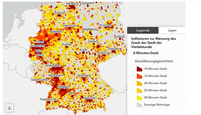 Deutschland-Karte zur 15-Minuten-Stadt