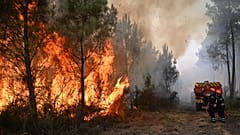 Bombeiros combatem um incêndio florestal perto de Blagon, no sudoeste de França, quarta-feira, 29 de julho de 2026