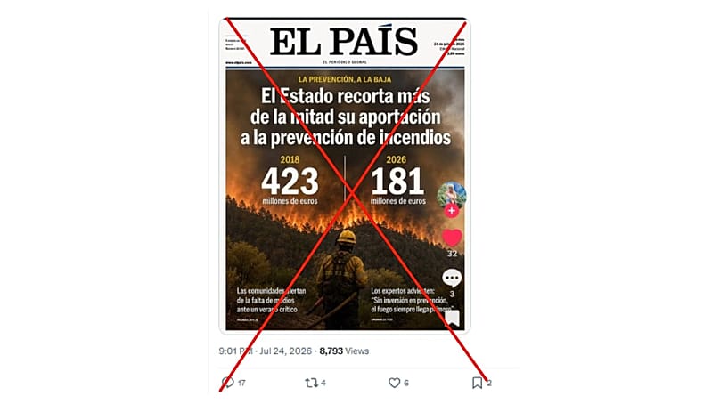 X post shows El Pais cover that was not published by the outlet. 