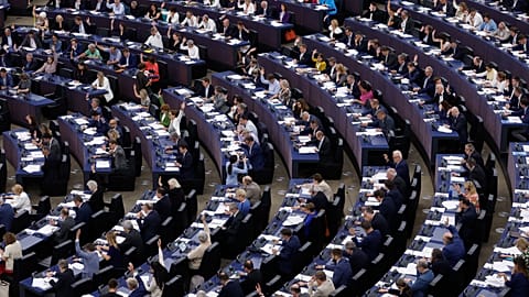 FILE - Lawmakers vote on the Artificial Intelligence act Wednesday, June 14, 2023 at the European Parliament in Strasbourg, eastern France. 