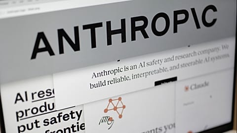 FILE - Pages from the Anthropic website and the company's logo are displayed on a computer screen in New York, Feb. 26, 2026
