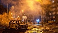 A burned car is seen after a Russian missile attack in Kyiv, Ukraine, Saturday, Aug. 1, 2026.