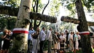 Emberek sétálnak a sírok között a Powazki katonai temetőben a varsói felkelés 65. évfordulóján, Varsóban, Lengyelországban, 2009. augusztus 1-jén