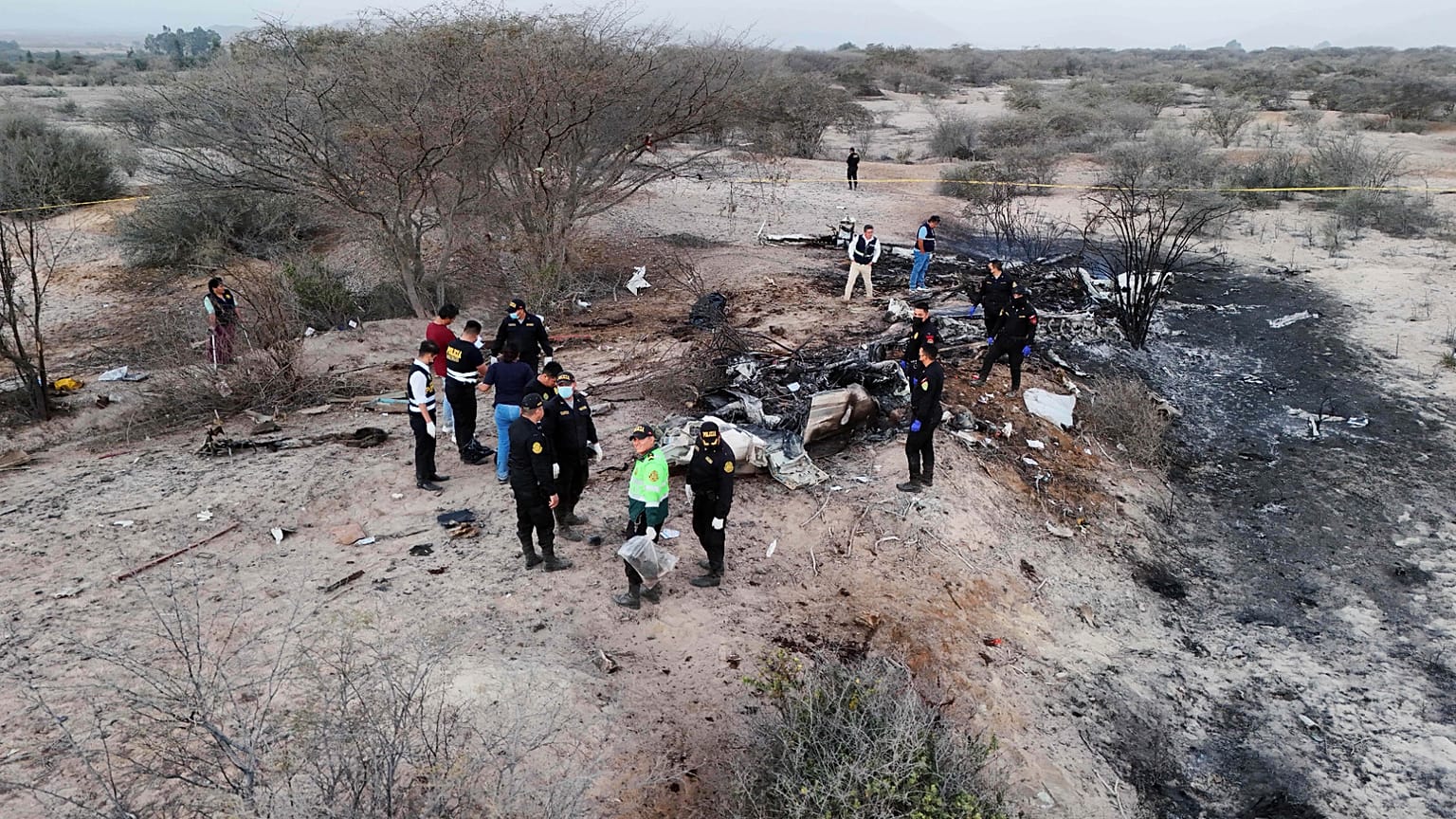 Wreckage of a plane that crashed on Saturday, 1 August 2026, during a sightseeing flight over the Nazca Lines in Peru with tourists on board.