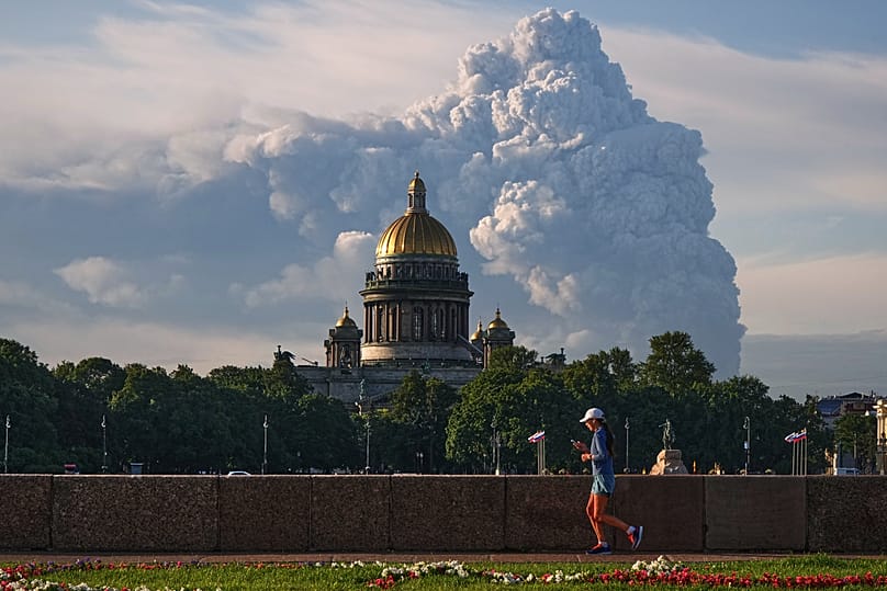Smoke rises following a Ukrainian drone attack on a warehouse for online retailer Wildberries in St. Petersburg, 24 July, 2026