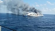  smoke billows from passenger ship Mutiara Santosa 2 after it caught fire in the waters off Madura Island, Indonesia. Indonesian National Search and Rescue Agency 02.08.2026