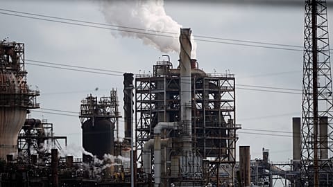 FILE - The Shell Norco petroleum refinery and the Valero St. Charles oil refinery are seen in Norco, La., Thursday, April 2, 2026. 