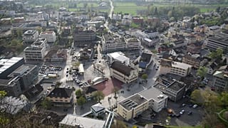 An aerial view of the centre of Vaduz, 31 March, 2014