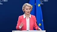 European Commission President Ursula von der Leyen speaks during a report on children's safety online at EU headquarters in Brussels, Monday, July 13, 2026.