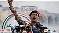 المتحدث العسكري باسم الحوثيين يحيى سريع في صنعاء، اليمن، 18 أبريل/نيسان 2025. 