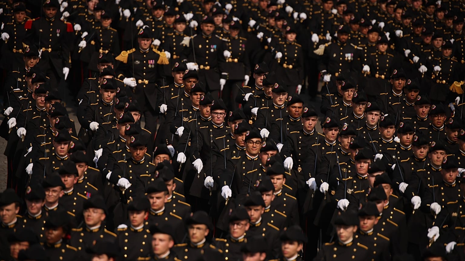 French soldiers march during the Bastille Day military parade on the Champs-Elysees avenue, in Paris, 14 July, 2026. 