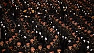 French soldiers march during the Bastille Day military parade on the Champs-Elysees avenue, in Paris, 14 July, 2026. 