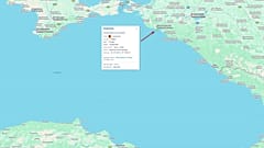Local do ataque ao navio, assinalado no mapa