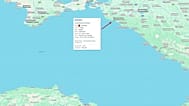 Map view of the location where the ship came under attack.